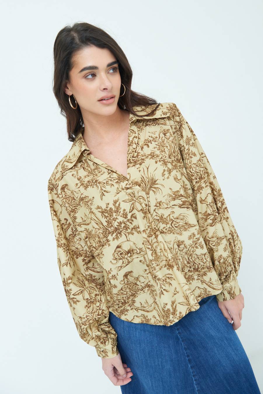 Kikisix CAMICIA POLO MANICA AMPIA FANTASIA ORIENTALE CAMMELLO Soddisfazione Garantita