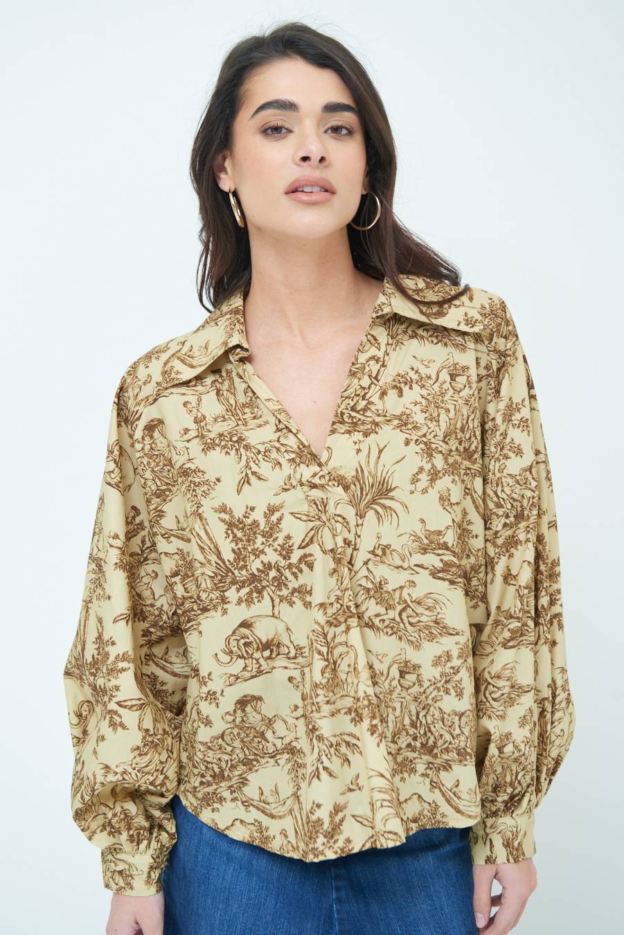 Kikisix CAMICIA POLO MANICA AMPIA FANTASIA ORIENTALE CAMMELLO Soddisfazione Garantita