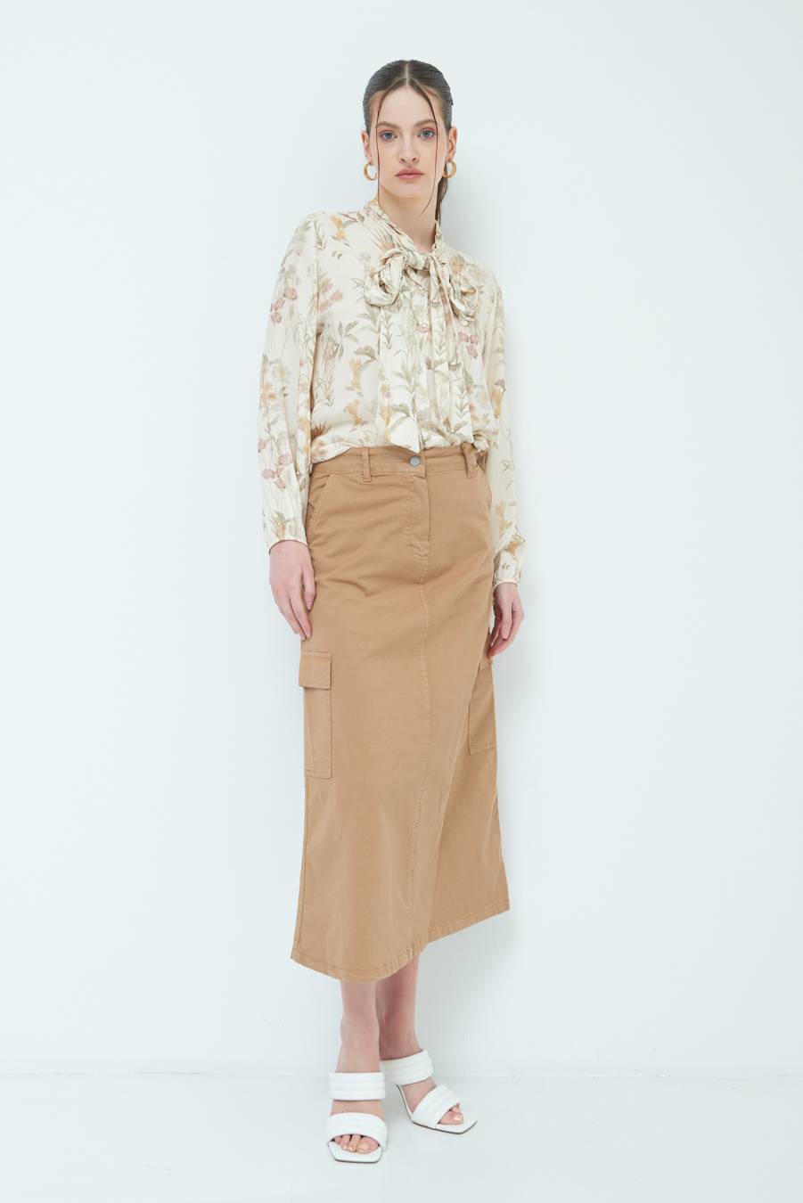 Kikisix GONNA CON TASCONI BEIGE Saldi