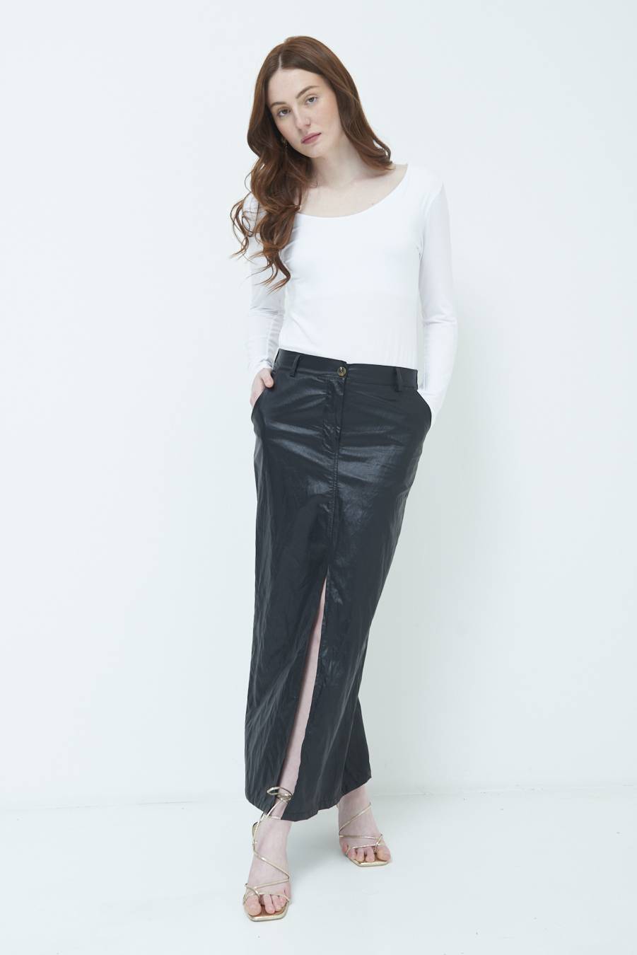 Kikisix GONNA ECOPELLE STROPICCIATA NERO Moda
