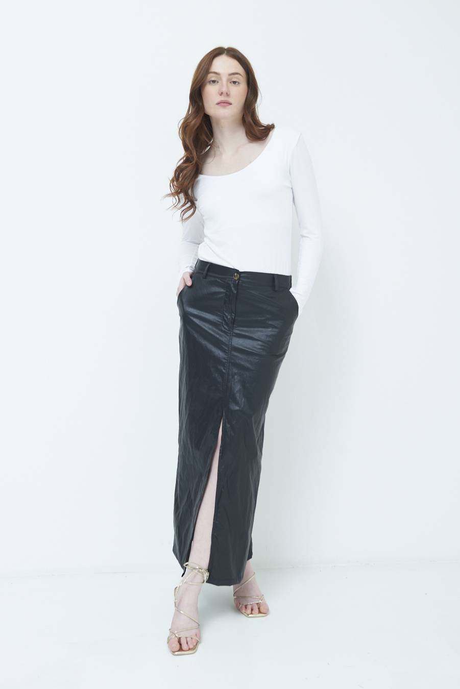 Kikisix GONNA ECOPELLE STROPICCIATA NERO Moda