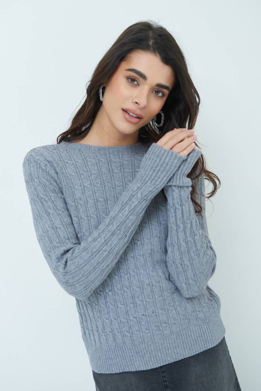 Kikisix MAGLIA PARICOLLO DISEGNO TRECCIA GRIGIO Italia