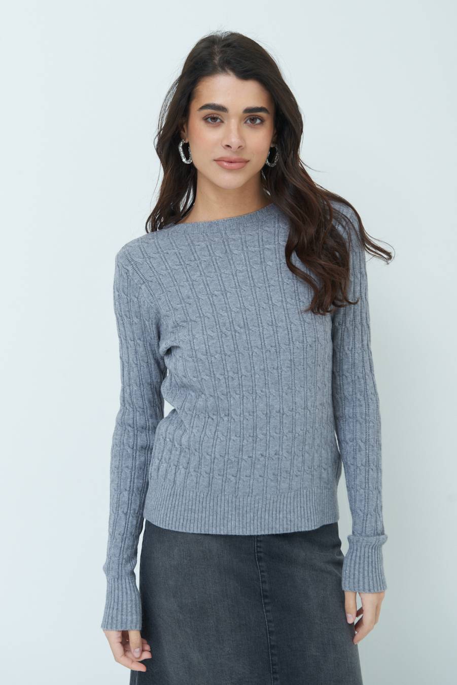 Kikisix MAGLIA PARICOLLO DISEGNO TRECCIA GRIGIO Italia