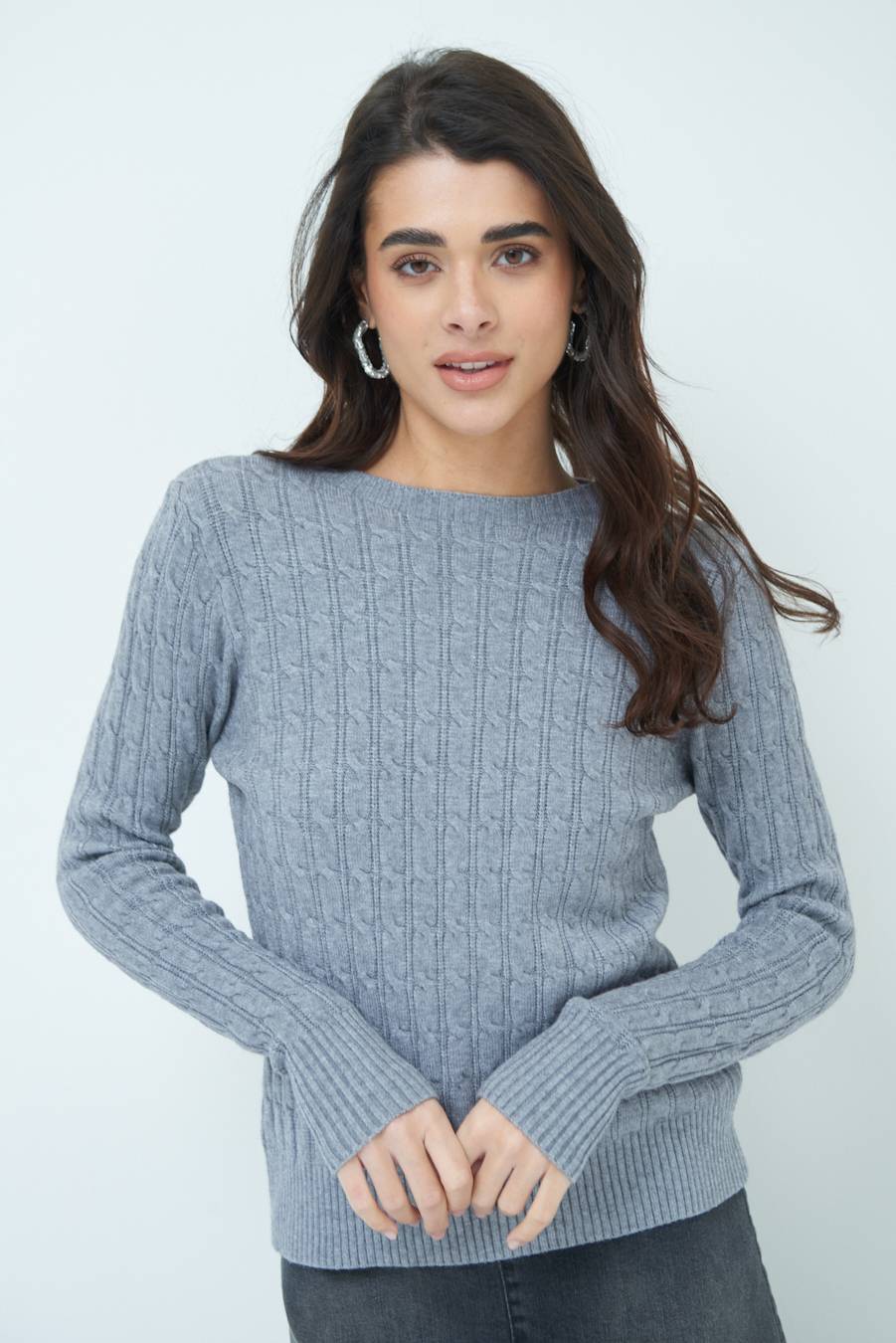Kikisix MAGLIA PARICOLLO DISEGNO TRECCIA GRIGIO Italia