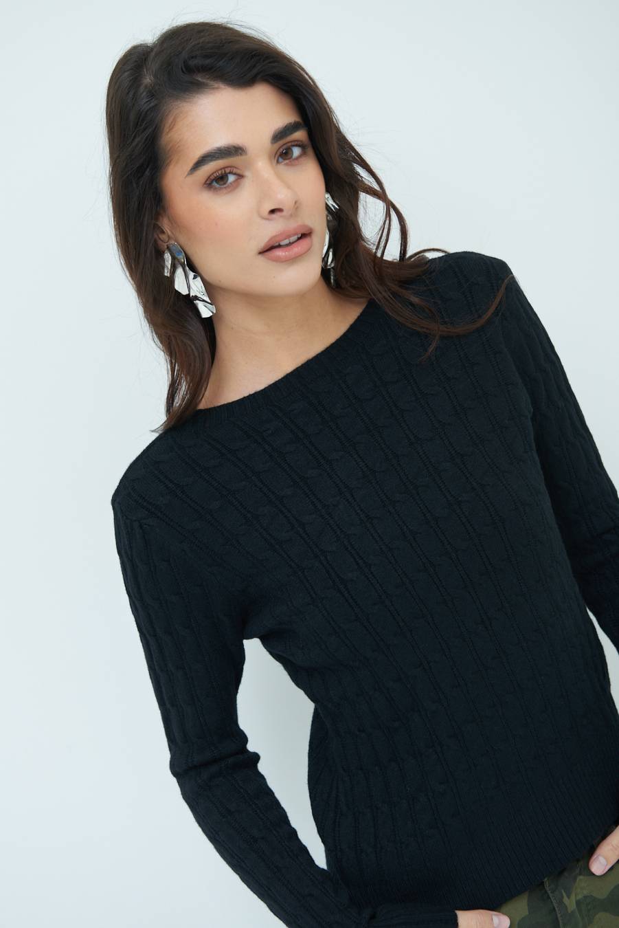 Kikisix MAGLIA PARICOLLO DISEGNO TRECCIA NERO 2025