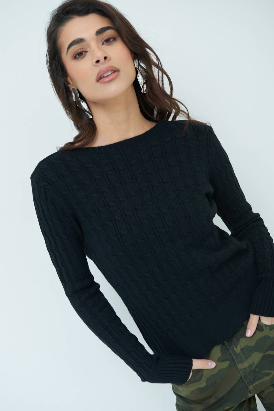 Kikisix MAGLIA PARICOLLO DISEGNO TRECCIA NERO 2025