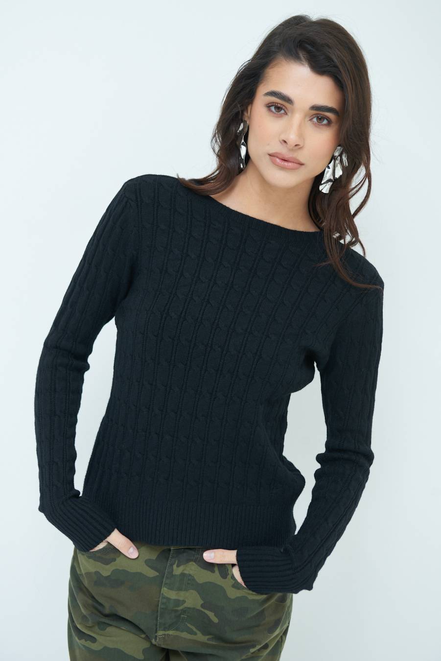 Kikisix MAGLIA PARICOLLO DISEGNO TRECCIA NERO 2025
