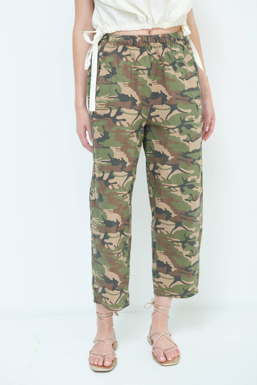 Kikisix PANTALONE MIMETICO STAMPA CON ELASTICO VERDE MILITARE Pezzi Unici