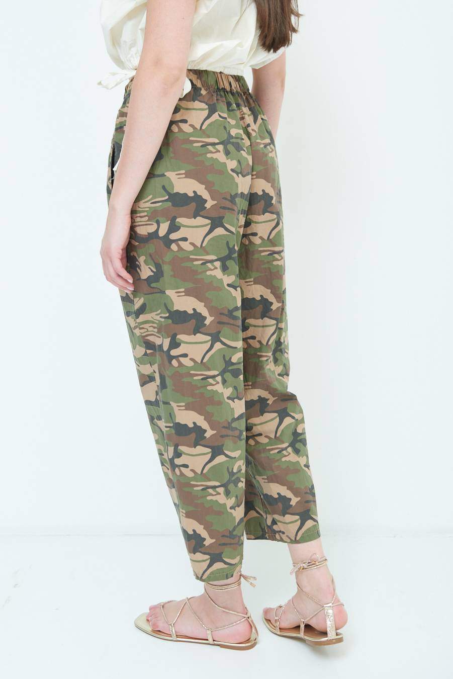 Kikisix PANTALONE MIMETICO STAMPA CON ELASTICO VERDE MILITARE Pezzi Unici