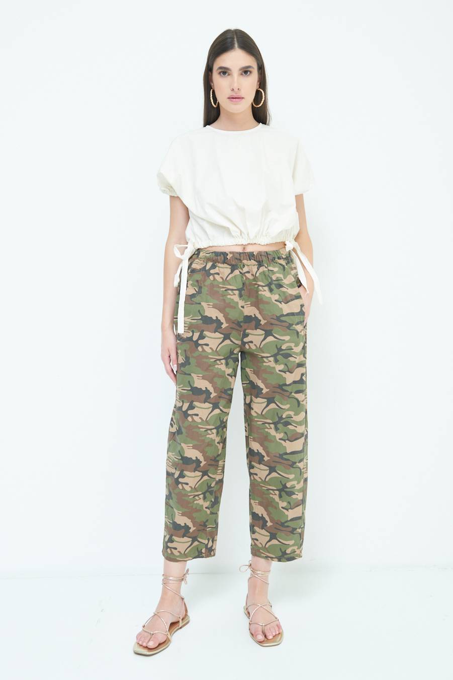 Kikisix PANTALONE MIMETICO STAMPA CON ELASTICO VERDE MILITARE Pezzi Unici