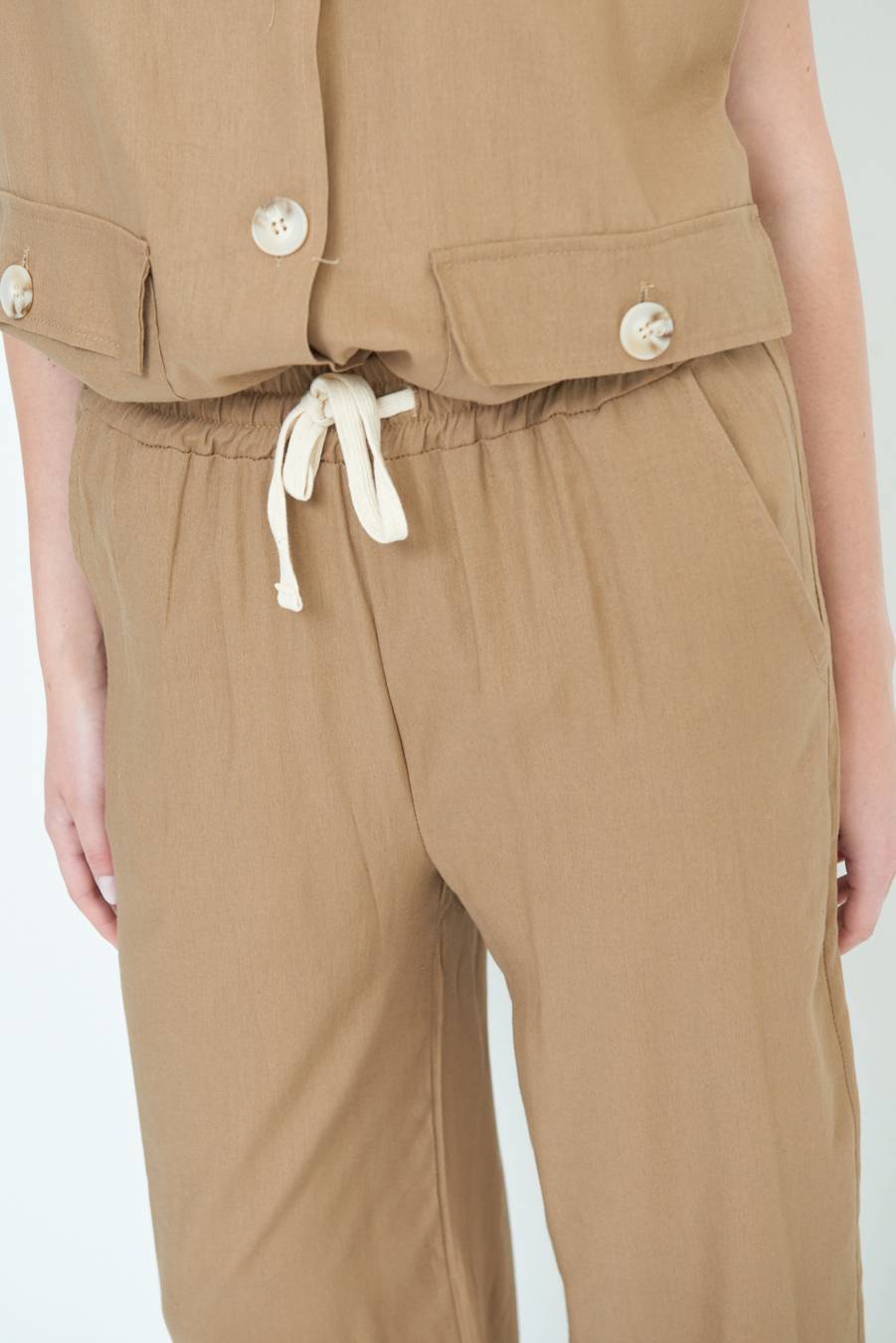 Kikisix PANTA PALAZZO CON ELASTICO VISCOSA LINO TABACCO Soddisfazione Garantita