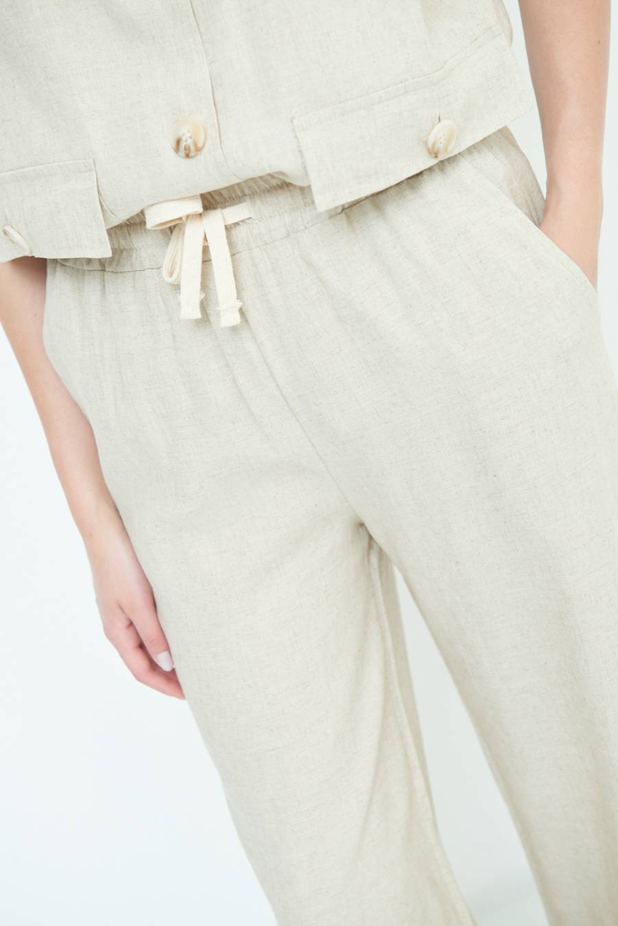 Kikisix PANTA PALAZZO CON ELASTICO VISCOSA LINO NATURALE Negozi Online