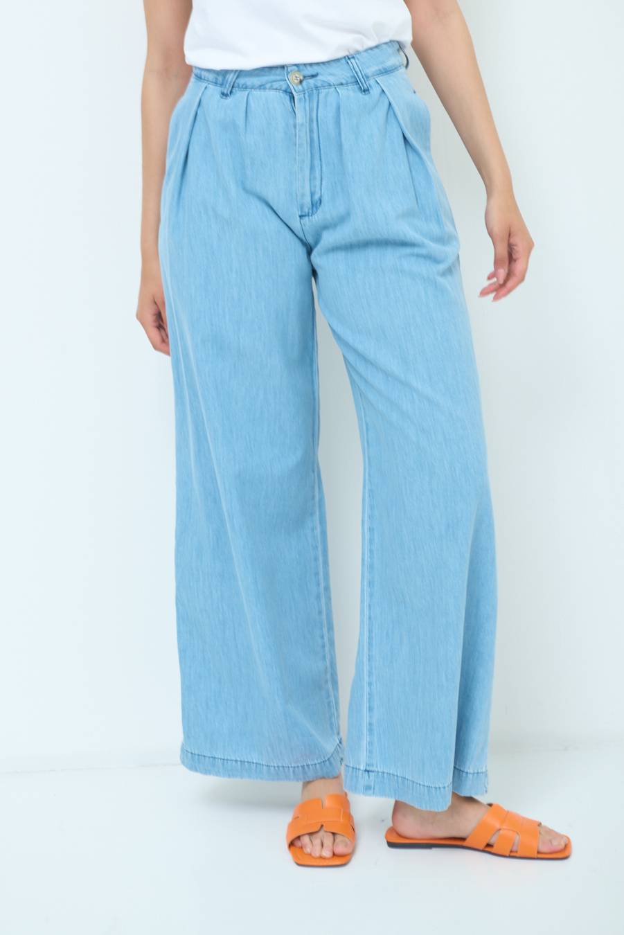 Kikisix PANTALONE CHAMBRAY PINCES BLU CHIARO Promozione Limitata
