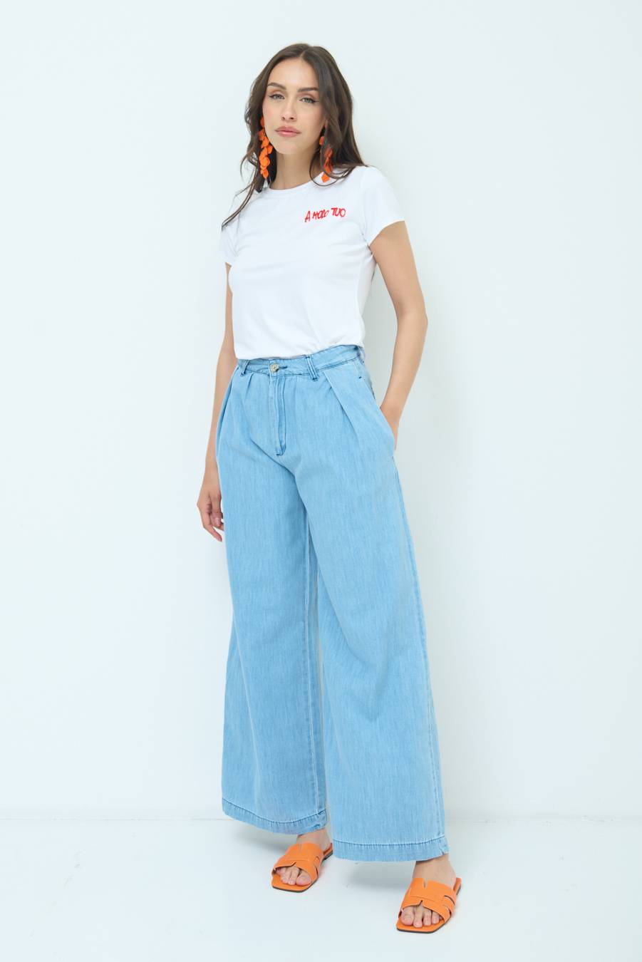 Kikisix PANTALONE CHAMBRAY PINCES BLU CHIARO Promozione Limitata