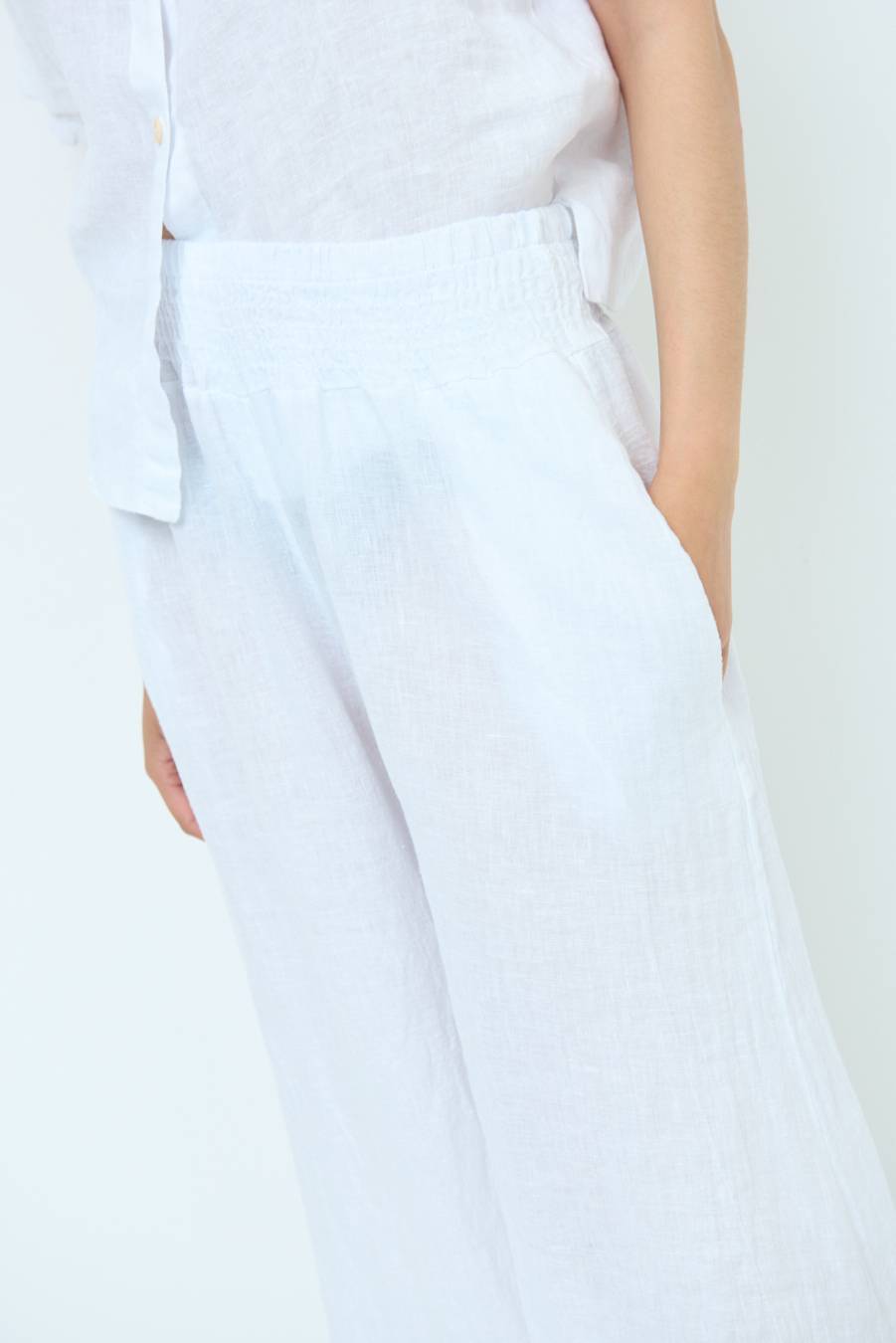 Kikisix PANTA PALAZZO LINO CON ELASTICI BIANCO Prezzo Ridotto