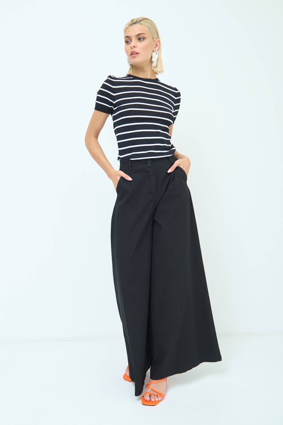 Kikisix PANTALONE PALAZZO COTONE NERO Presa