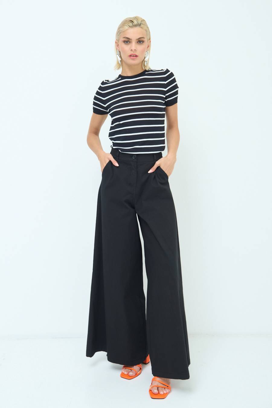 Kikisix PANTALONE PALAZZO COTONE NERO Presa