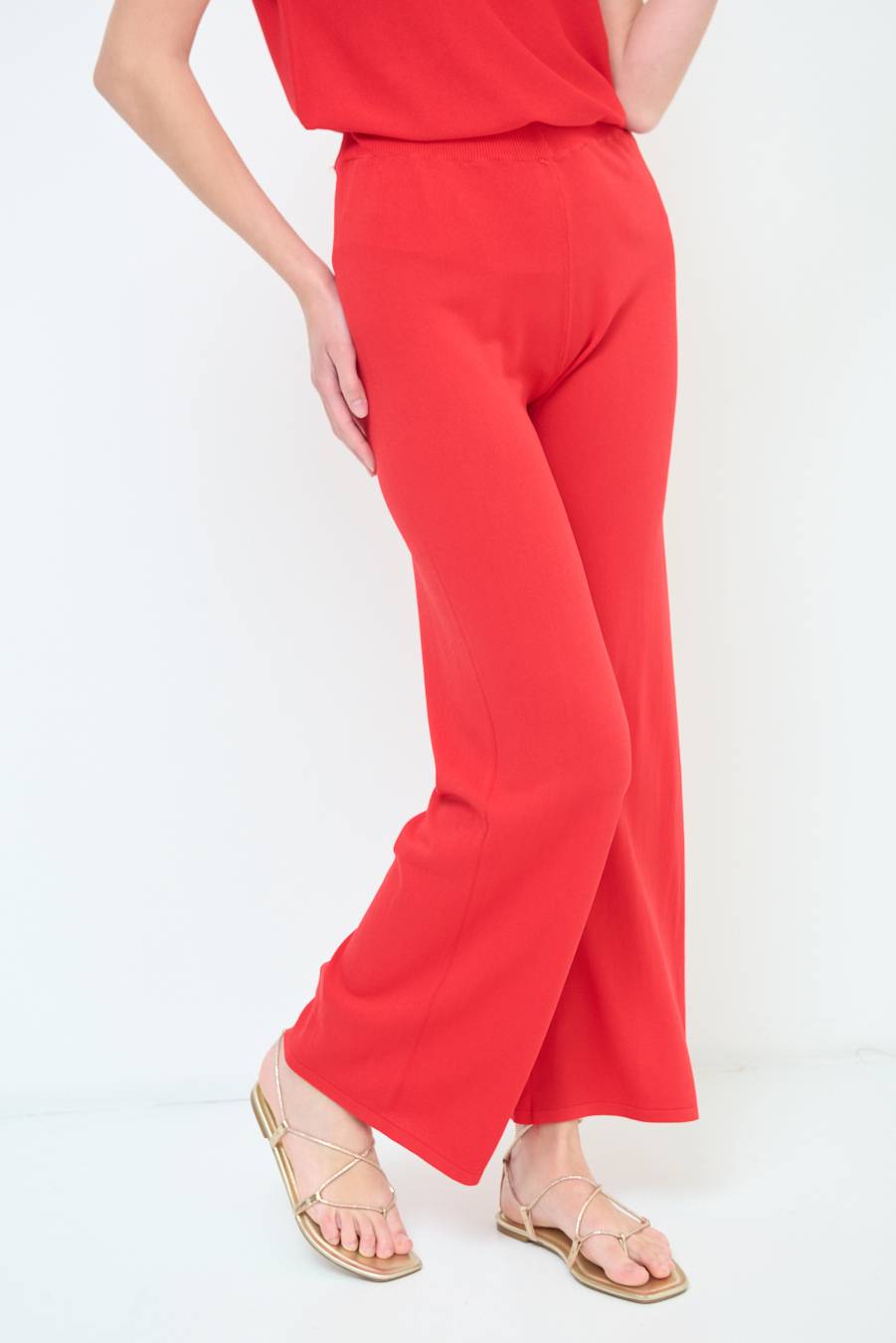 Kikisix PANTALONE PALAZZO MAGLIERIA ROSSO Sconto