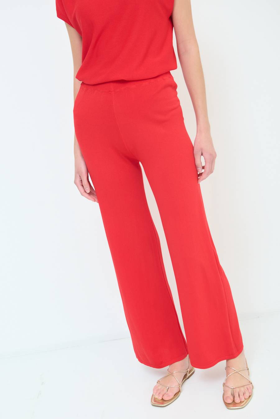 Kikisix PANTALONE PALAZZO MAGLIERIA ROSSO Sconto