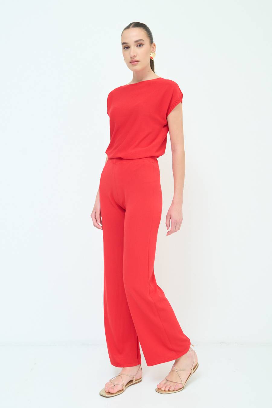 Kikisix PANTALONE PALAZZO MAGLIERIA ROSSO Sconto