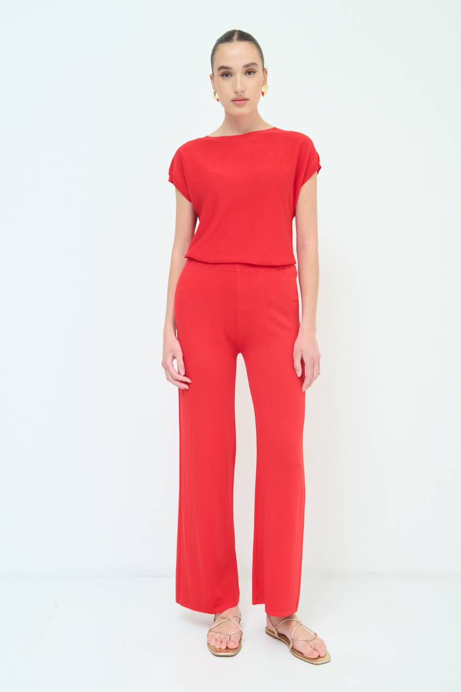 Kikisix PANTALONE PALAZZO MAGLIERIA ROSSO Sconto
