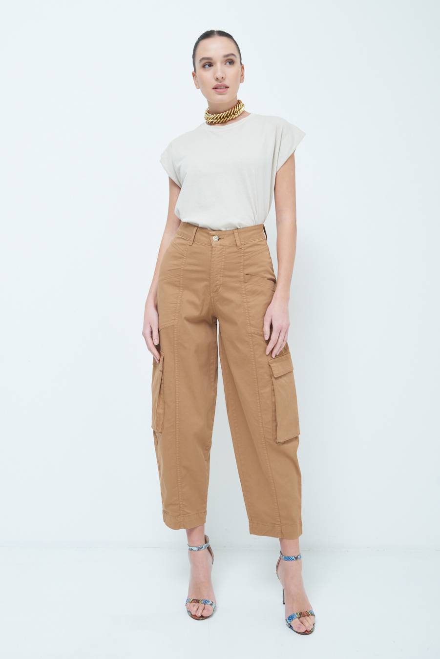 Kikisix PANTALONE TASCONI BEIGE Nuovo