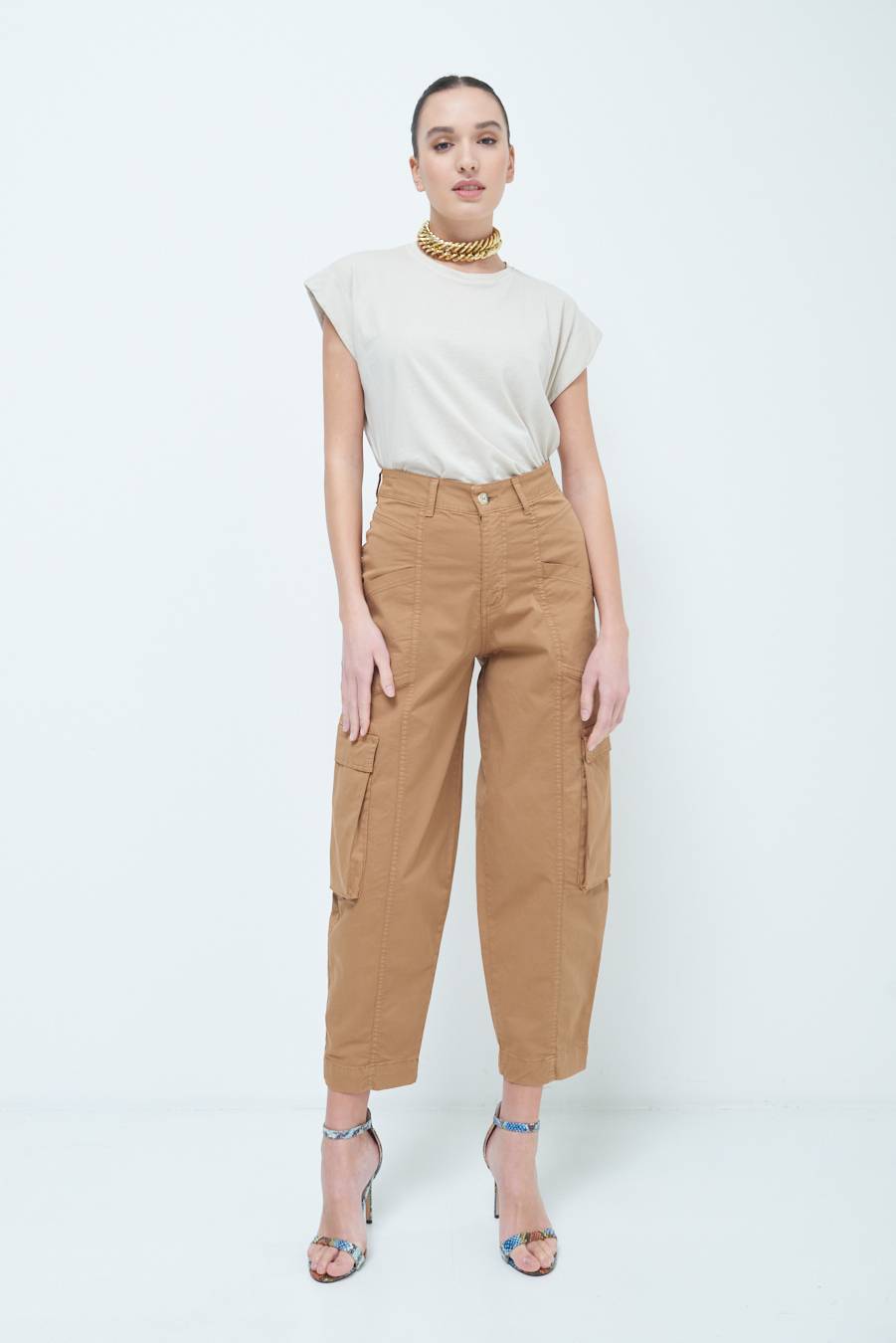 Kikisix PANTALONE TASCONI BEIGE Nuovo