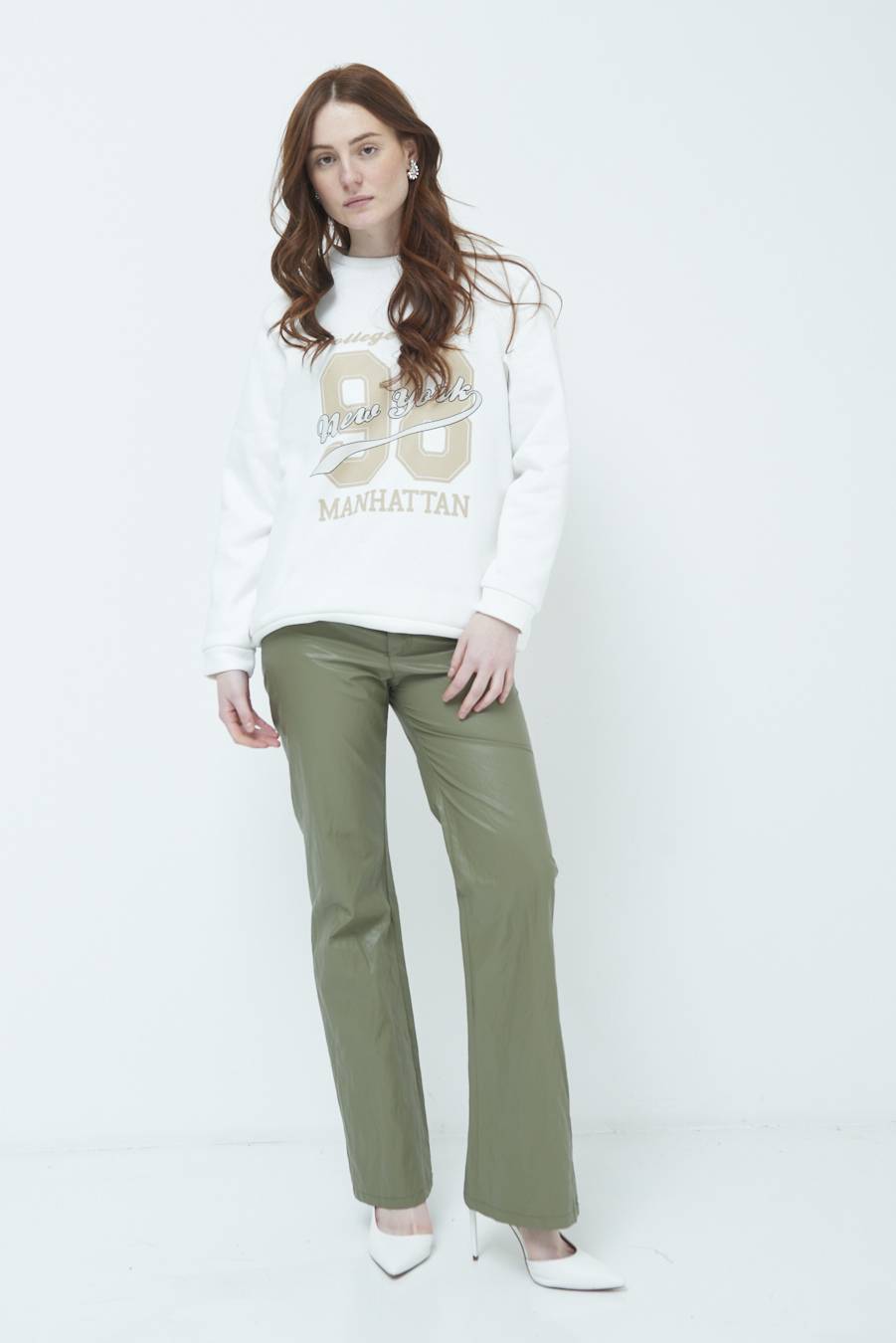 Kikisix PANTALONE ECOPELLE STROPICCIATA VERDE MILITARE Convenienza