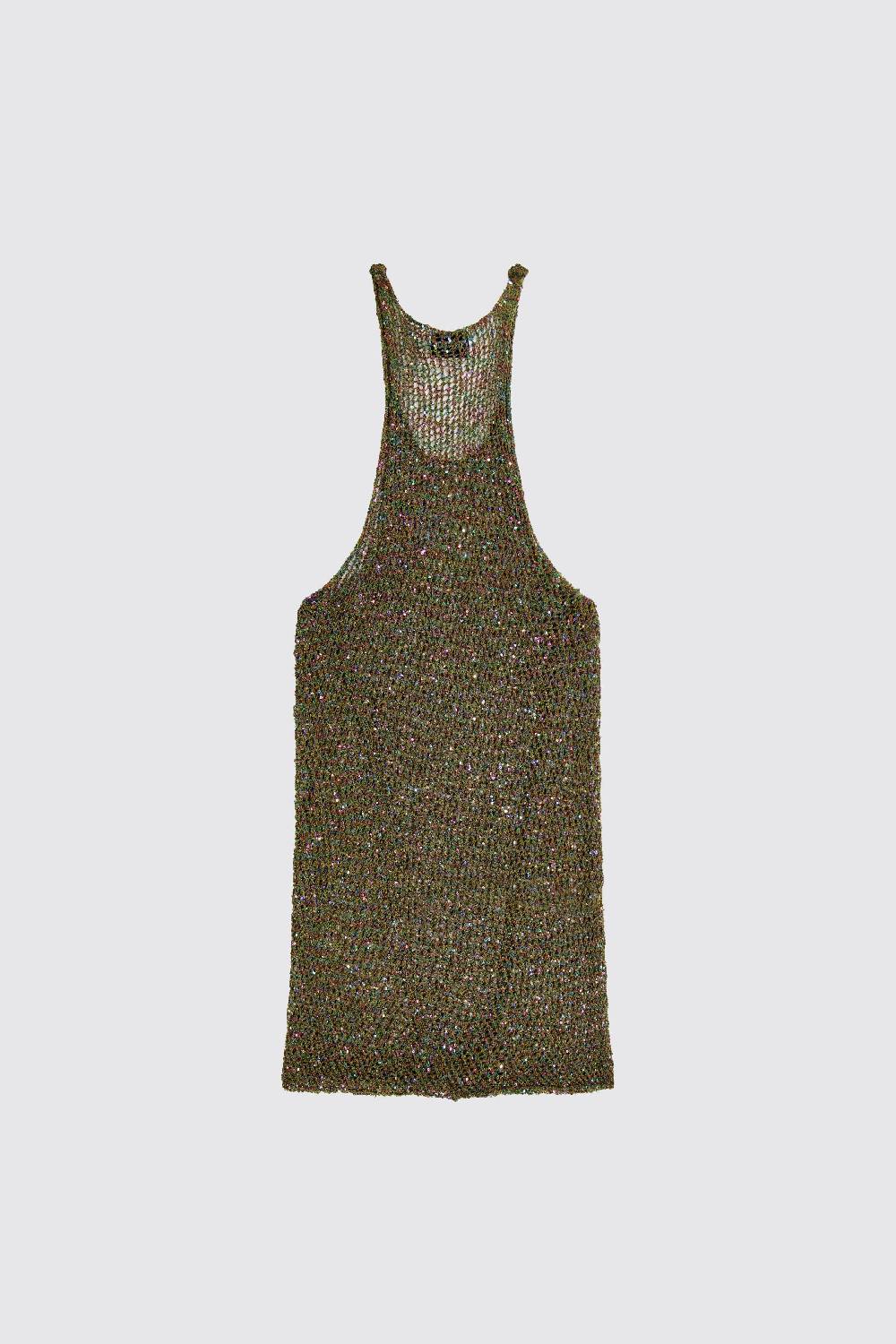 Laneus Lanues canotta in mesh military green con mini paillettes multicolor Pezzi Unici