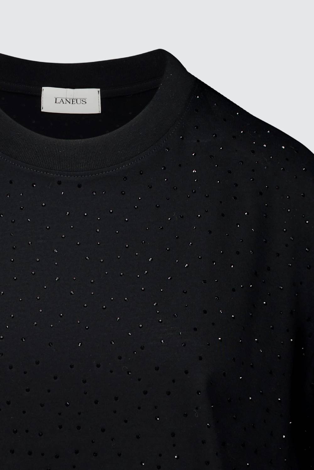 Laneus Laneus mini abito drappeggiato black con strass Novità