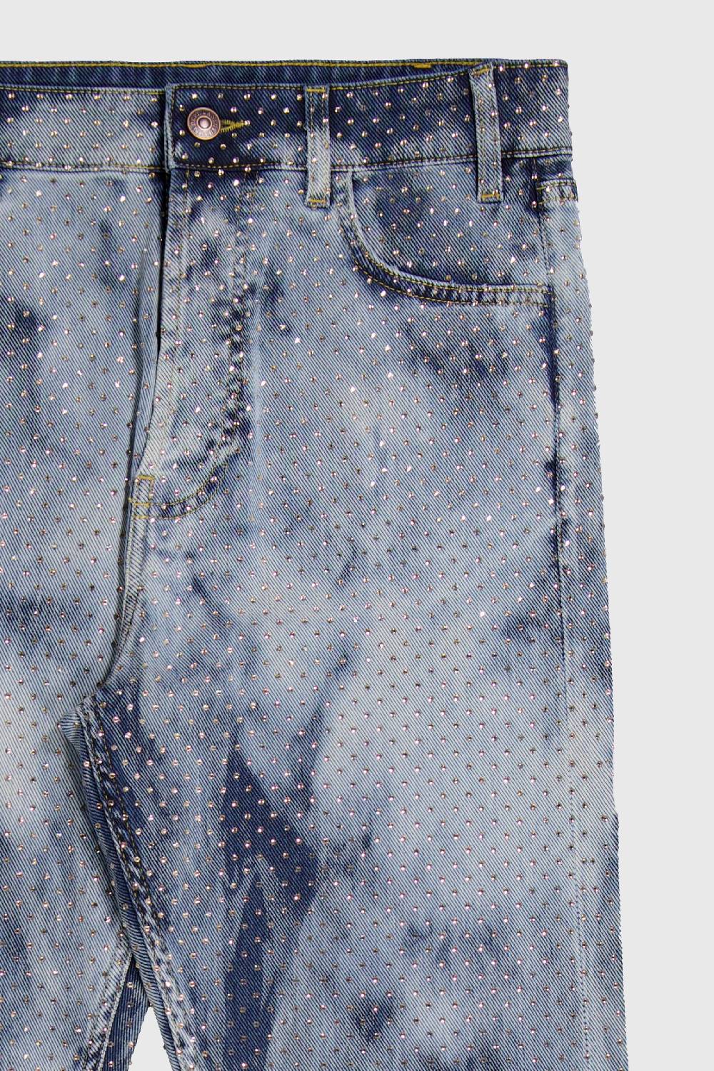 Laneus Laneus pantaloni in denim silver strass Online
