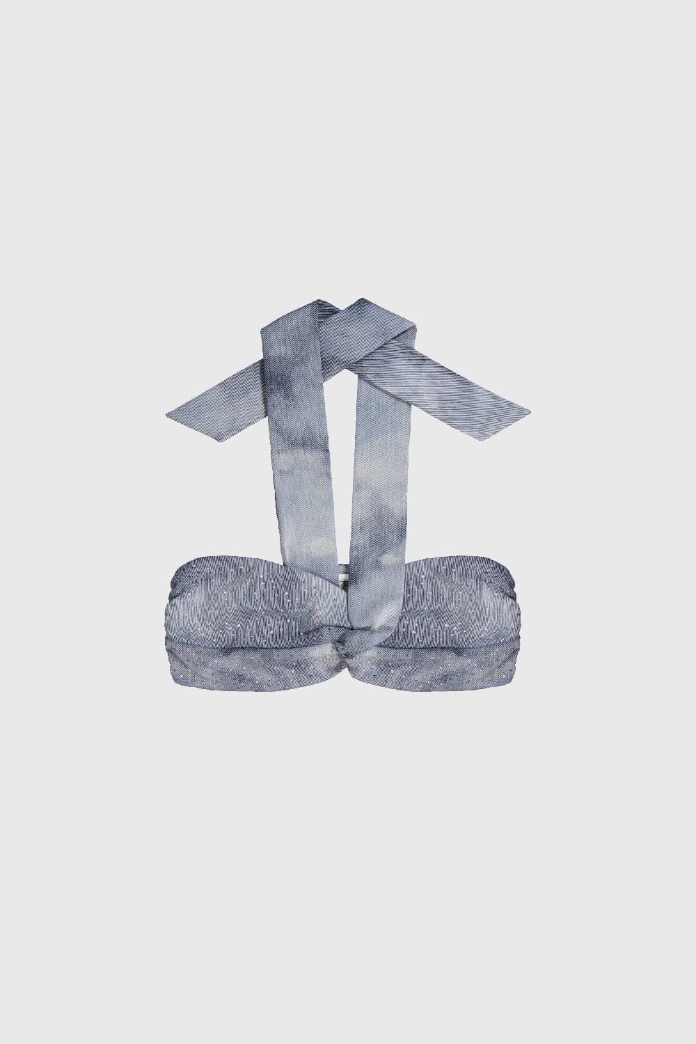 Laneus Laneus top in denim effetto washed con strass
