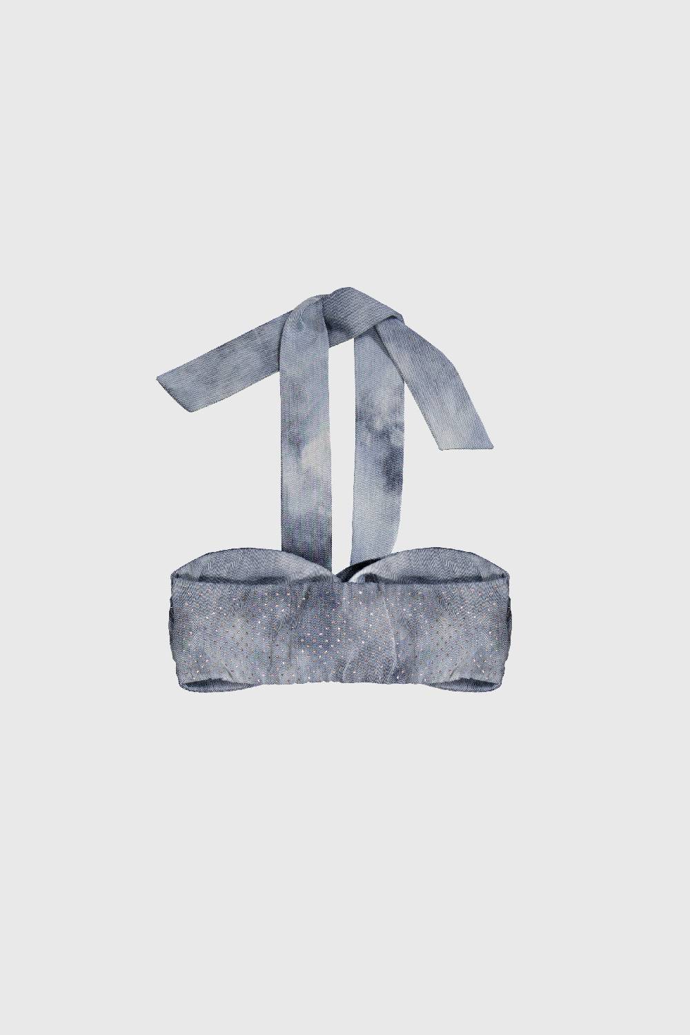 Laneus Laneus top in denim effetto washed con strass Outlet
