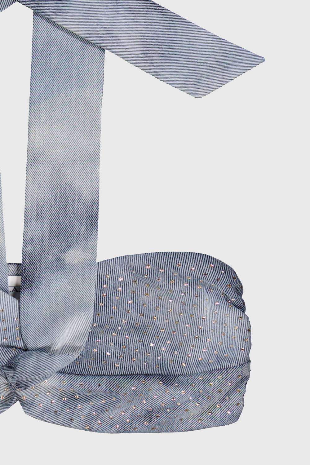 Laneus Laneus top in denim effetto washed con strass Outlet