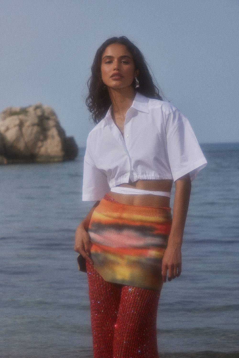 Laneus Laneus camicia cropped white con bottoni logati e coulisse regolabile Hotsell