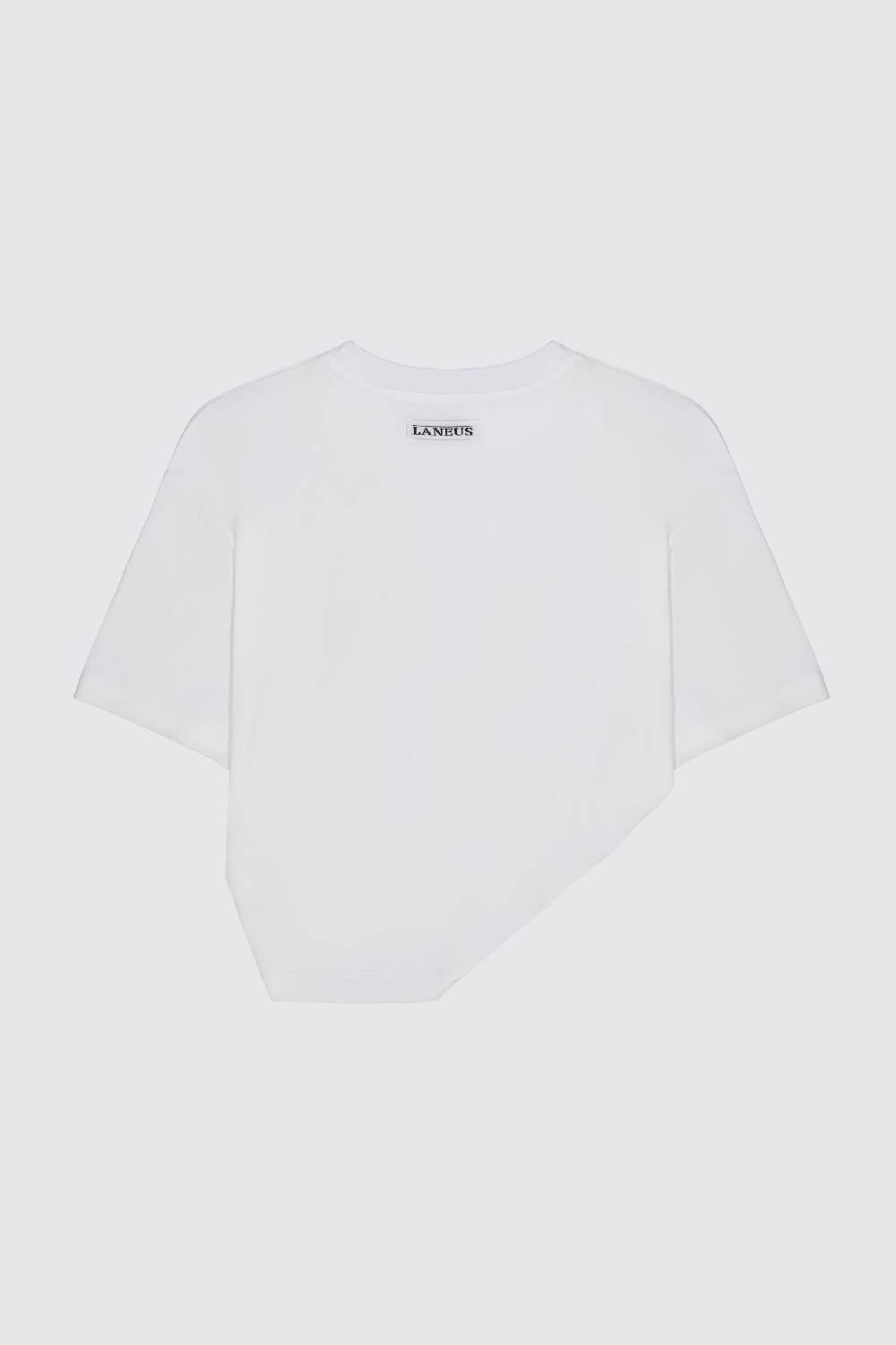 Laneus Laneus t-shirt white classic cropped con drappeggio sul davanti Vendita Economica