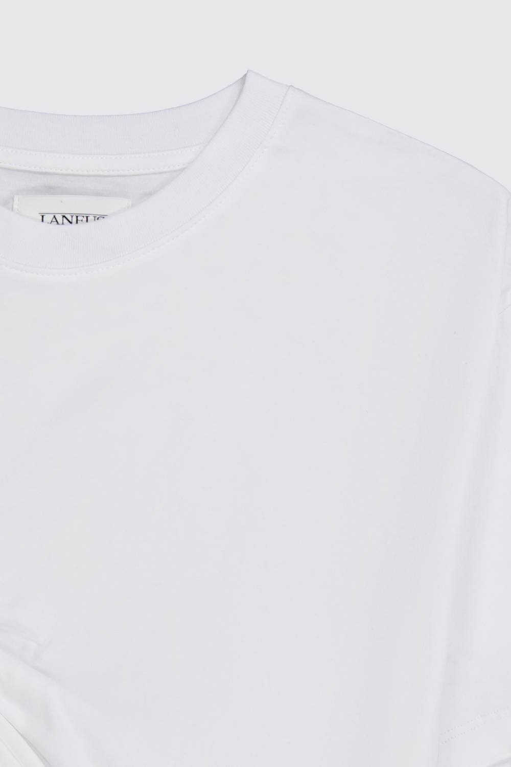 Laneus Laneus t-shirt white classic cropped con drappeggio sul davanti Vendita Economica