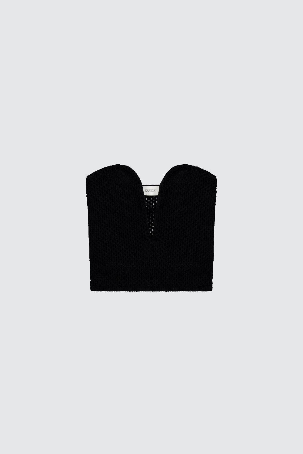 Laneus Laneus top black in mesh con scollo a cuore Vendite Flash