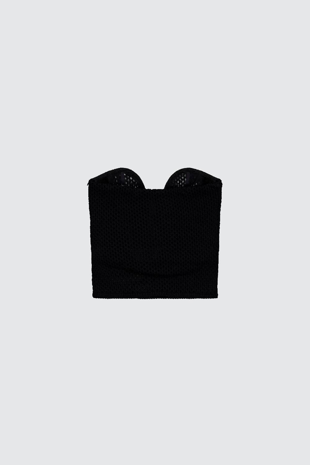 Laneus Laneus top black in mesh con scollo a cuore Vendite Flash