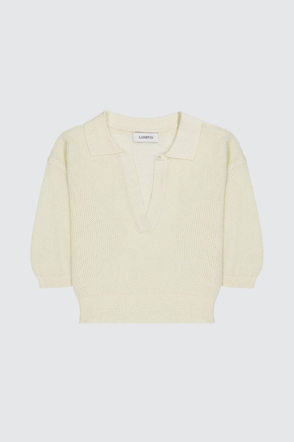 Laneus Laneus polo cream cropped in mesh con scollo a V Italia