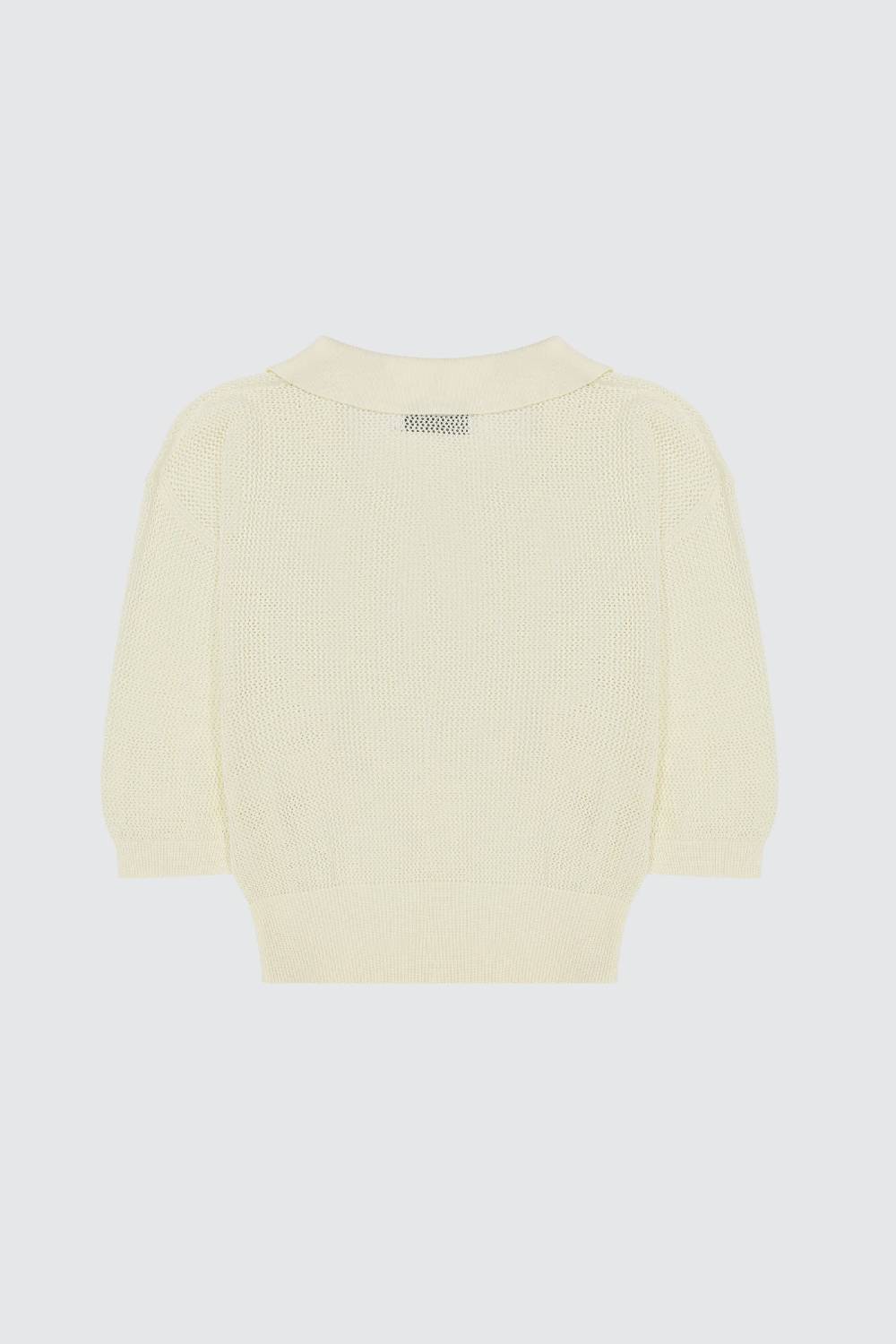 Laneus Laneus polo cream cropped in mesh con scollo a V Italia