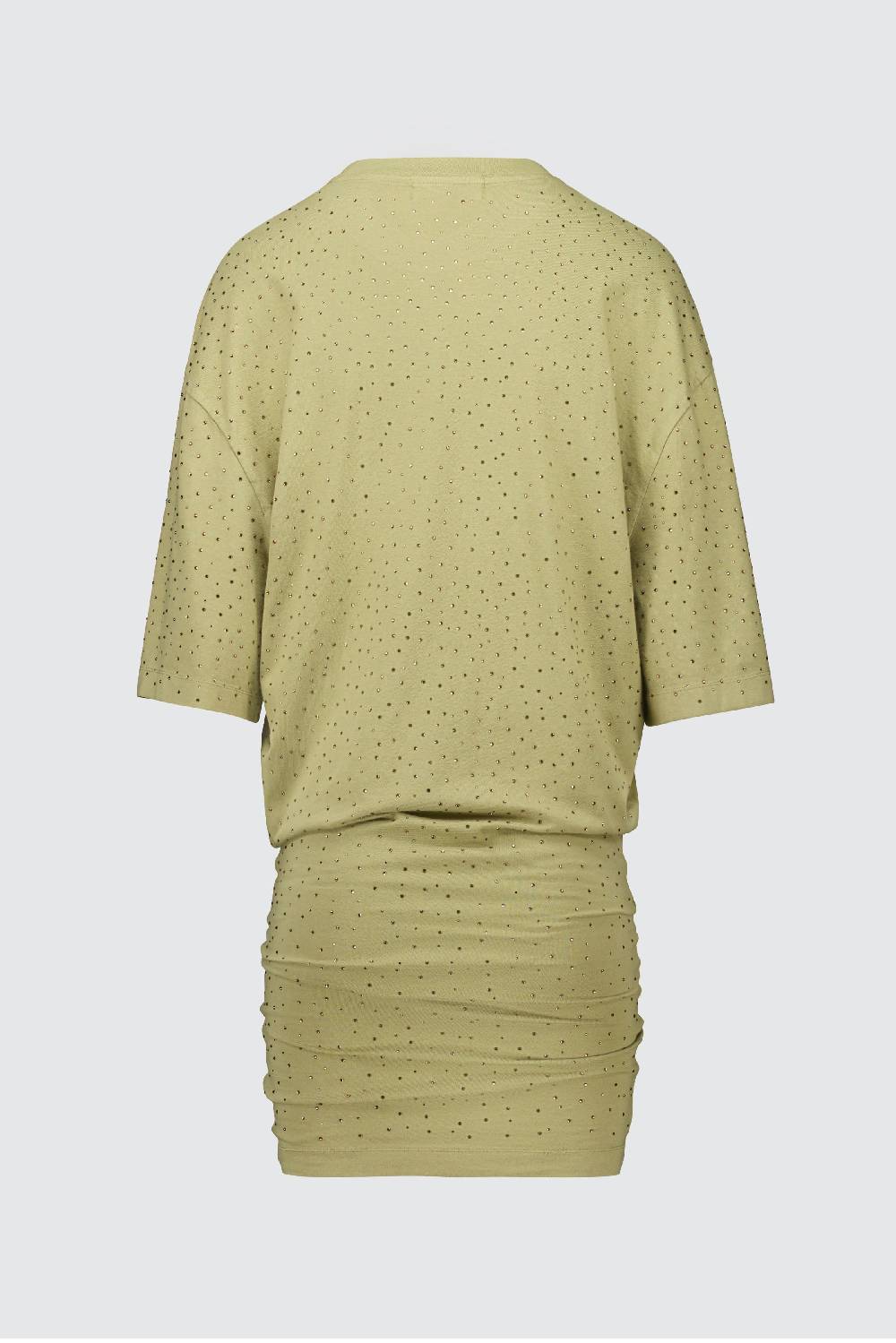 Laneus Laneus mini abito drappeggiato khaki con strass Nuovo