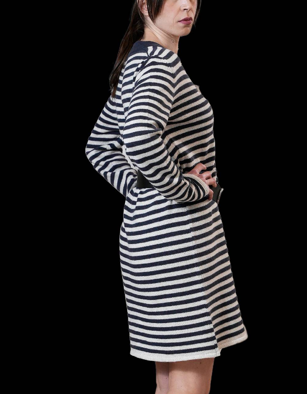 La Fabrique Aurelie Abito in Maglia Blu Navy e Bianco In Linea