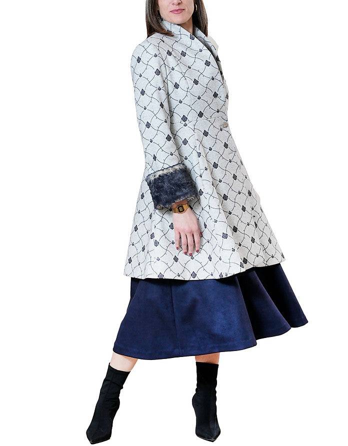 La Fabrique Mia Cappotto Svasato in Blu e Grigio Chiaro Online