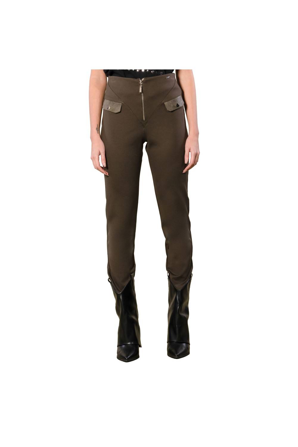 Nualy PANTALONE CON PATTINE IN PELLE Novità