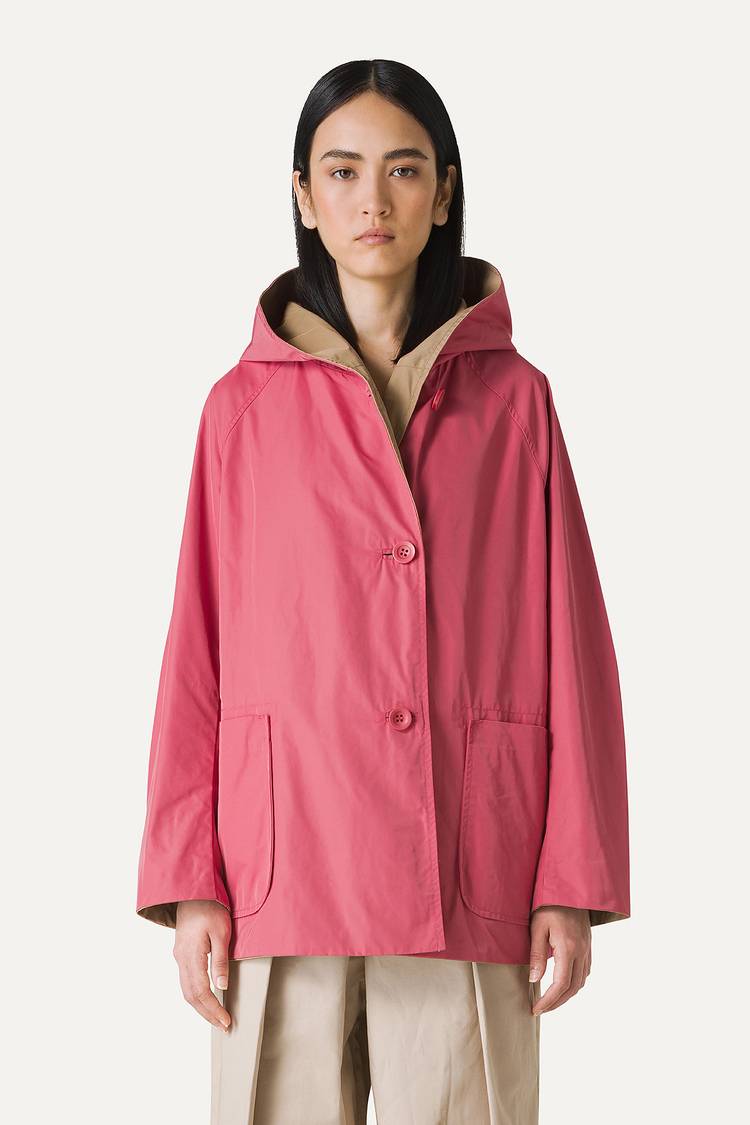 Oof Wear IMPERMEABILE REVERSIBILE CON CAPPUCCIO IN NYLON MEMORY 9411 - ROSA ANTICO/BEIGE In Linea