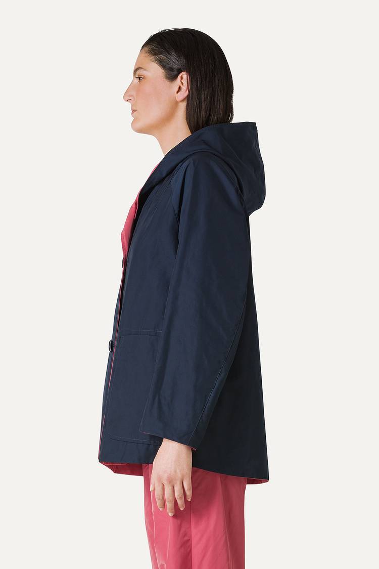 Oof Wear IMPERMEABILE REVERSIBILE CON CAPPUCCIO IN NYLON MEMORY 9411 - BLU NOTTE/ROSA ANTICO Nuovo