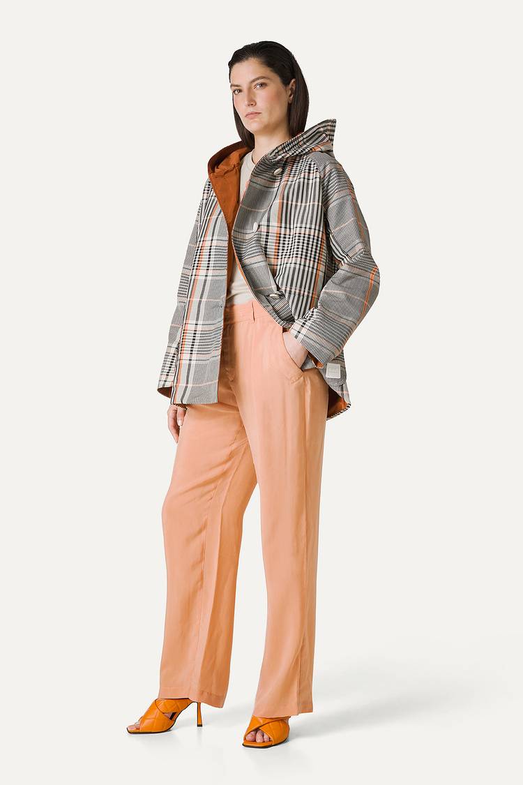 Oof Wear IMPERMEABILE REVERSIBILE CON CAPPUCCIO IN NYLON MEMORY CON DISEGNO CHECK 9411 - ARANCIONE/PAPRIKA Qualità
