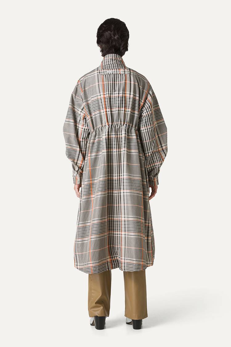 Oof Wear PARKA LUNGO OVER IN NYLON MEMORY CON DISEGNO CHECK 9211 - ARANCIO/CREMA Spedizione Gratuita