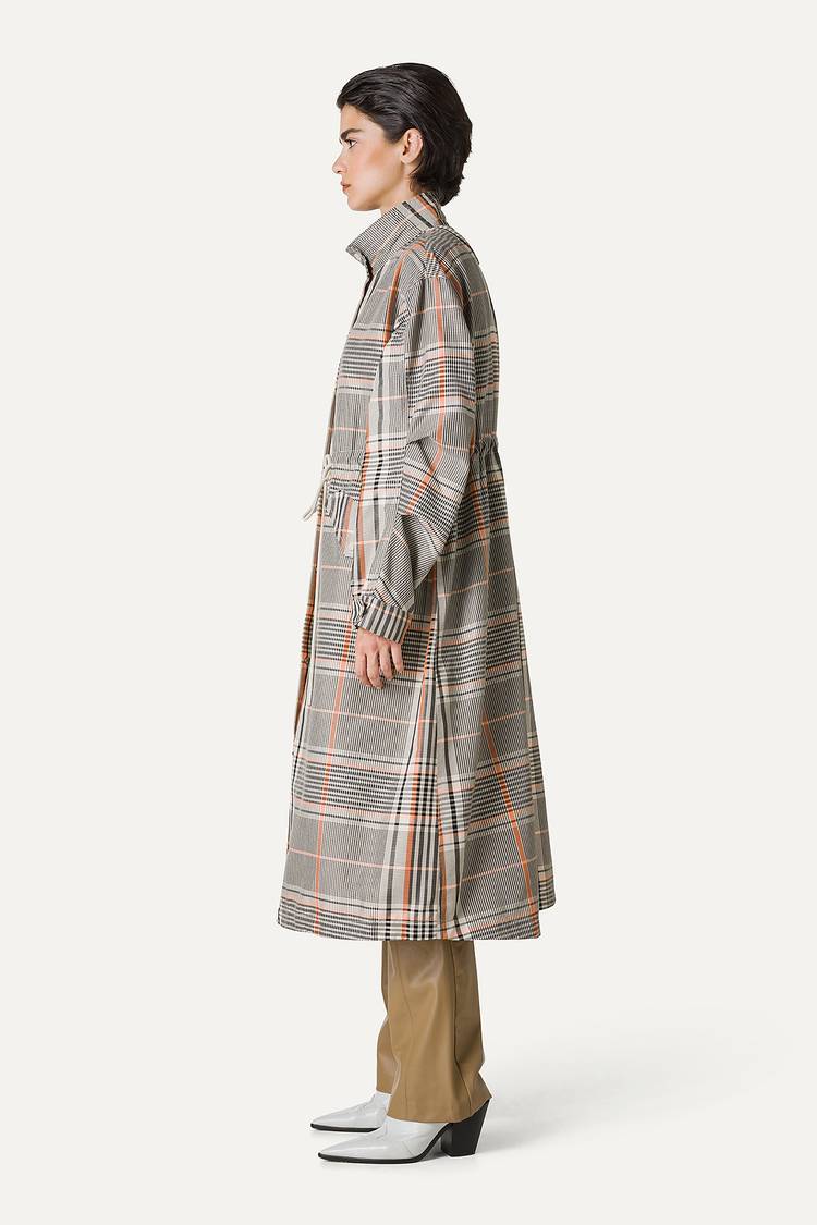 Oof Wear PARKA LUNGO OVER IN NYLON MEMORY CON DISEGNO CHECK 9211 - ARANCIO/CREMA Spedizione Gratuita
